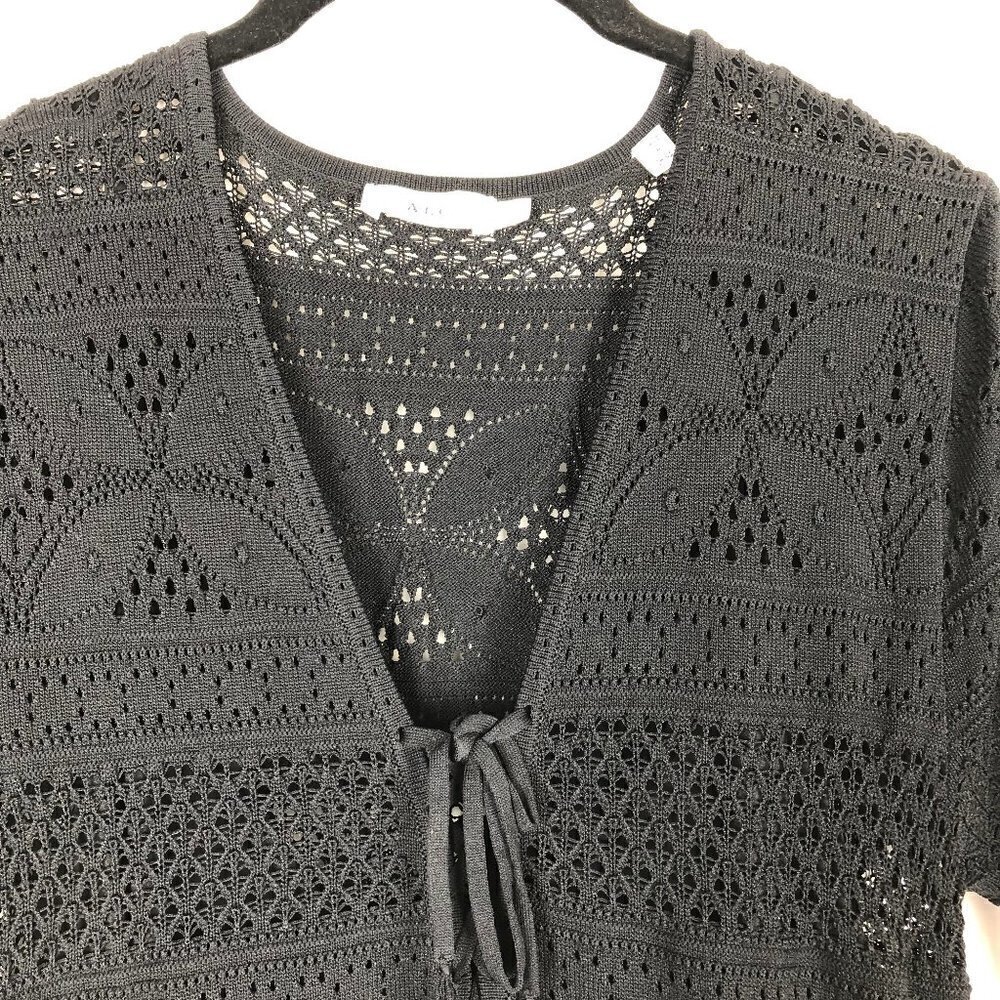 SALE A.L.C. Trevi Black V-Neck Tie-Front Detail Crochet Fringed Midi Dress Large - Picture 9 of 15